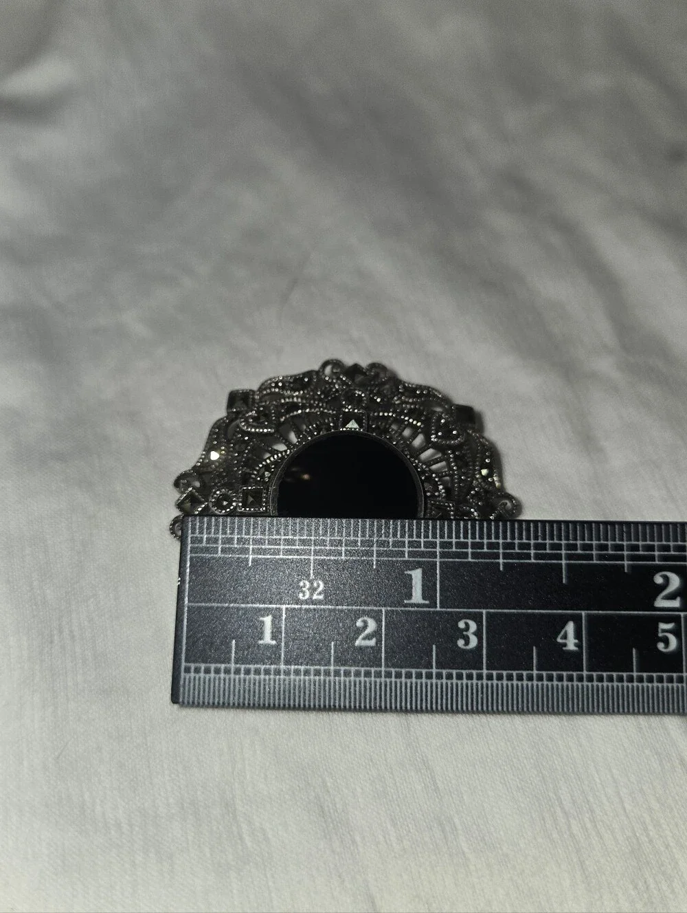 Vintage-Style Filigree Black Onyx Center Brooch Marked 925